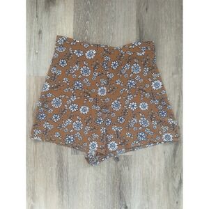 Story Floral Skort Womens M Brown Rust High Rise Stretch Mini Shorts USA